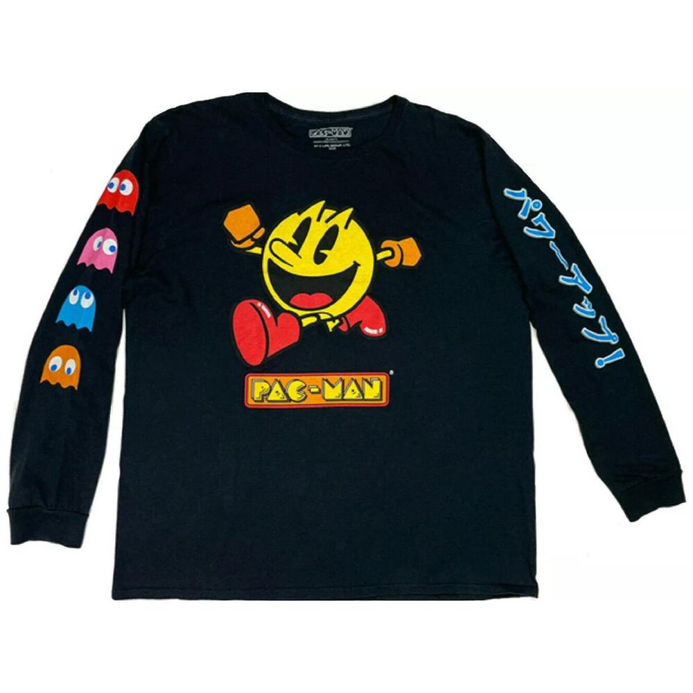 Pac-Man Graphic Long‎ Sleeve Shirt Men’s M – Ghosts & Japanese Print Sleeves